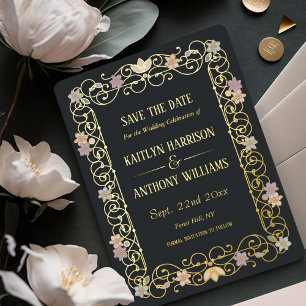 Rococo Revival Elegant Vintage Save The Date Foil Invitation