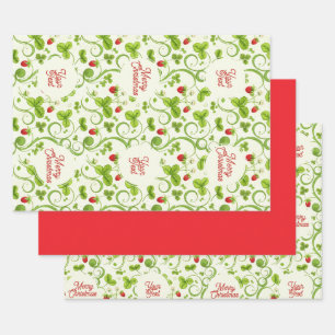 Rococo Revival Wild Strawberry & Clover Custom Wrapping Paper Sheets