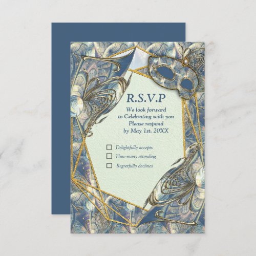 Rococo Rich with Gold Relief  Masks RSVP Card