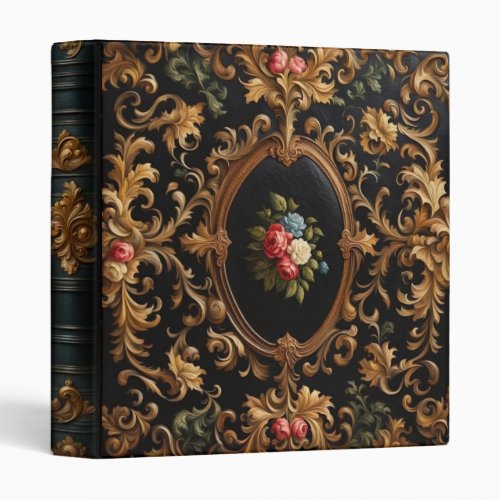 Rococo Roses Vintage Faux Leather Gold Leaf Look 3 Ring Binder