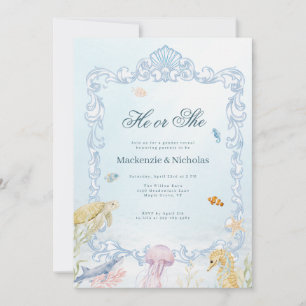 Rococo Sea You Soon Gender Reveal Invitation