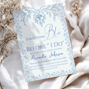 Rococo Toile de Jouy Blue Floral Bridal Shower Invitation