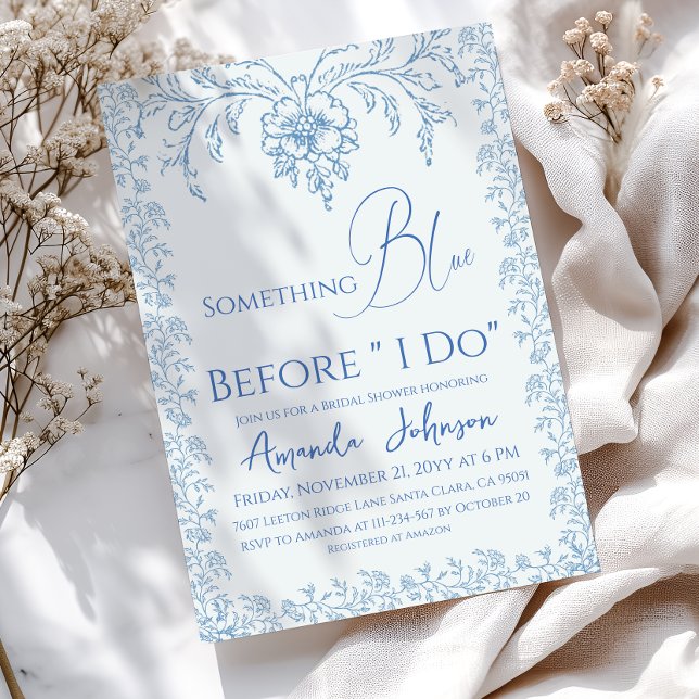 Rococo Toile de Jouy Blue Floral Bridal Shower Invitation (Creator Uploaded)