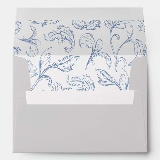 Rococo Vintage Blue Wedding Invitation Envelope (Back (Bottom))