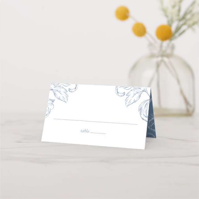 Rococo Vintage Blue Wedding RSVP Place Card (Front)