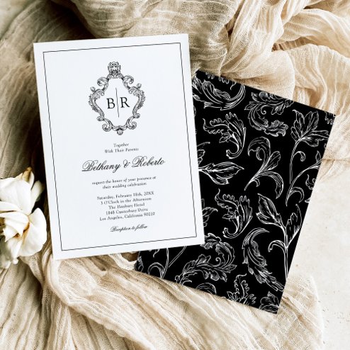 Wedding Invitations - Pink Dramatic personalized gifts for you Rococo vintage monogram wedding invitation