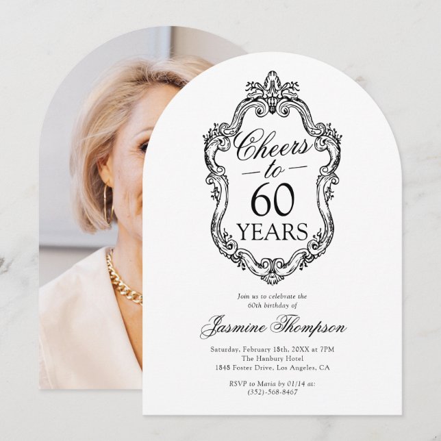Rococo Vintage Photo 60th Birthday Party Invitation (Front/Back)