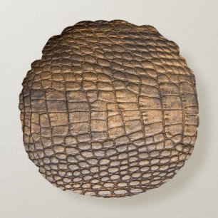 ?rocodile leather. Brown Leather background and te Round Pillow