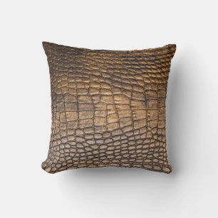 ?rocodile leather. Brown Leather background and te Throw Pillow