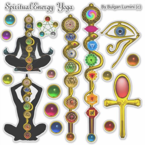 ROD ASCLEPIUS7 CHAKRAS YOGA LOTUS POSE Horus Eye Sticker