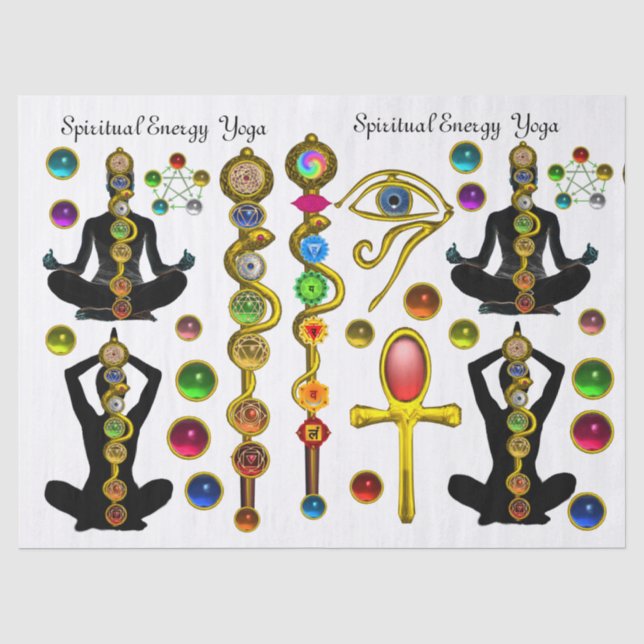 ROD ASCLEPIUS,7 CHAKRAS YOGA LOTUS POSE ,Horus Eye Tissue Paper (Front)
