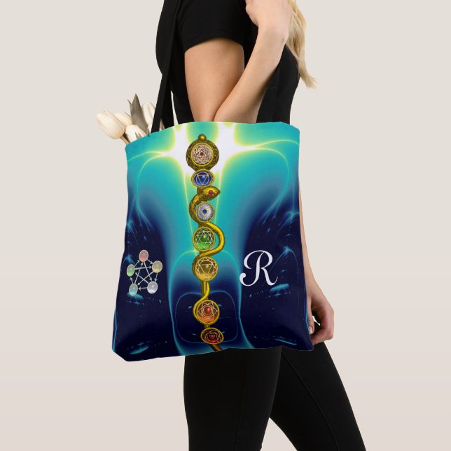 ROD ASCLEPIUS 7 CHAKRAS,YOGA SPIRITUAL ENERGY Blue Tote Bag (Close Up)