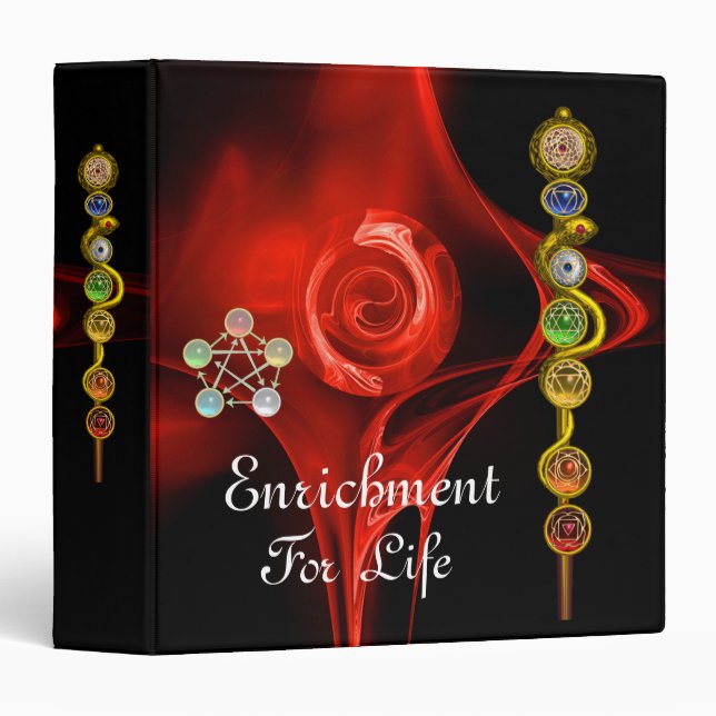 ROD ASCLEPIUS 7 CHAKRAS,YOGA,SPIRITUAL ENERGY Red 3 Ring Binder (Front/Spine)