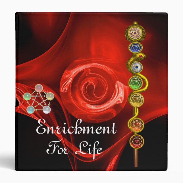 ROD ASCLEPIUS 7 CHAKRAS,YOGA,SPIRITUAL ENERGY Red 3 Ring Binder (Front)