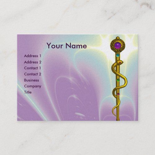ROD ASCLEPIUS Gold Medical Healing Symbol Purple Business Card