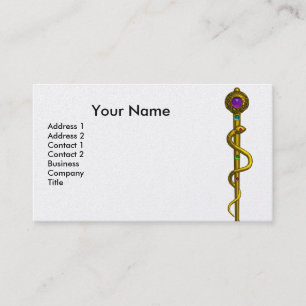 ROD ASCLEPIUS MEDICAL HEALING Monogram Blue White Business Card