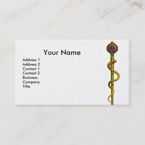 ROD ASCLEPIUS MEDICAL HEALING Monogram Pink Wh Business Card