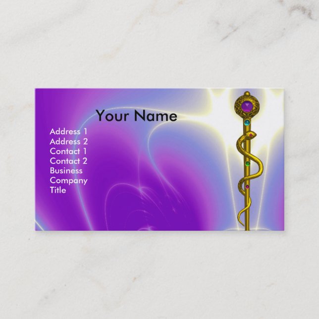 ROD ASCLEPIUS MEDICAL HEALING Monogram Violet Pink Business Card (Front)
