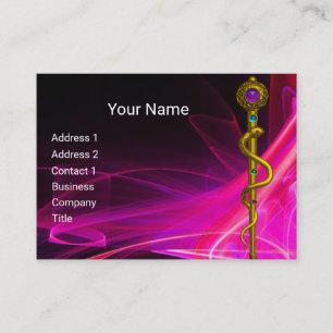 ROD ASCLEPIUS Medical Healing Symbol PInk Fuchsia Business Card