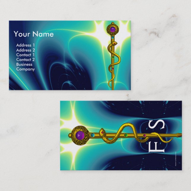 ROD ASCLEPIUS MEDICAL HEALTH CARE Monogram Blue Business Card (Front/Back)