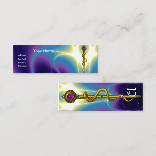 ROD OF ASCLEPIUS  MONOGRAM vibrant gold amethyst Business Cards
