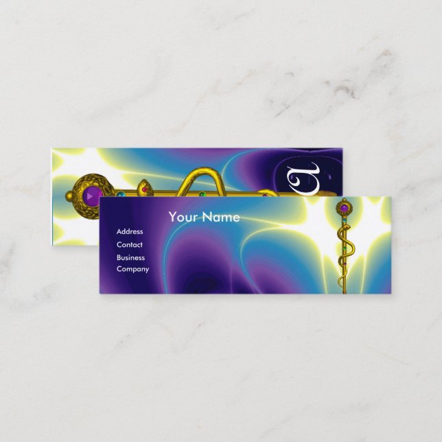 ROD ASCLEPIUS MEDICAL HEALTH CARE Monogram Purple Mini Business Card (Front/Back)