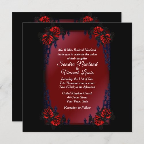 Rod Iron Roses on Blood Red Victorian  Invitation