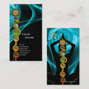 ROD OF ASCLEPIUS,7 CHAKRAS YOGA LOTUS POSE Blue Business Card