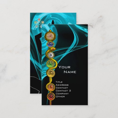 ROD OF ASCLEPIUS7 CHAKRAS YOGA LOTUS POSE Blue Business Card