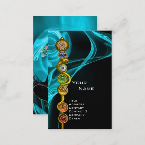 ROD OF ASCLEPIUS7 CHAKRAS YOGA LOTUS POSE Blue Business Card