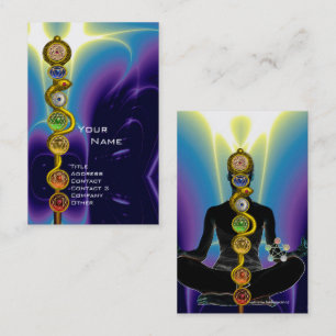 ROD OF ASCLEPIUS,7 CHAKRAS YOGA LOTUS POSE Blue Business Card