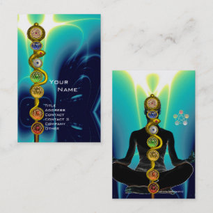 ROD OF ASCLEPIUS,7 CHAKRAS YOGA LOTUS POSE Blue Business Card