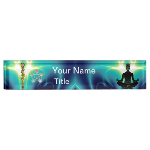 ROD OF ASCLEPIUS7 CHAKRASYOGA LOTUS POSE Blue Desk Name Plate