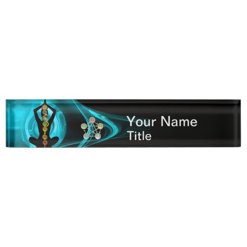 ROD OF ASCLEPIUS7 CHAKRASYOGA LOTUS POSE Blue Desk Name Plate