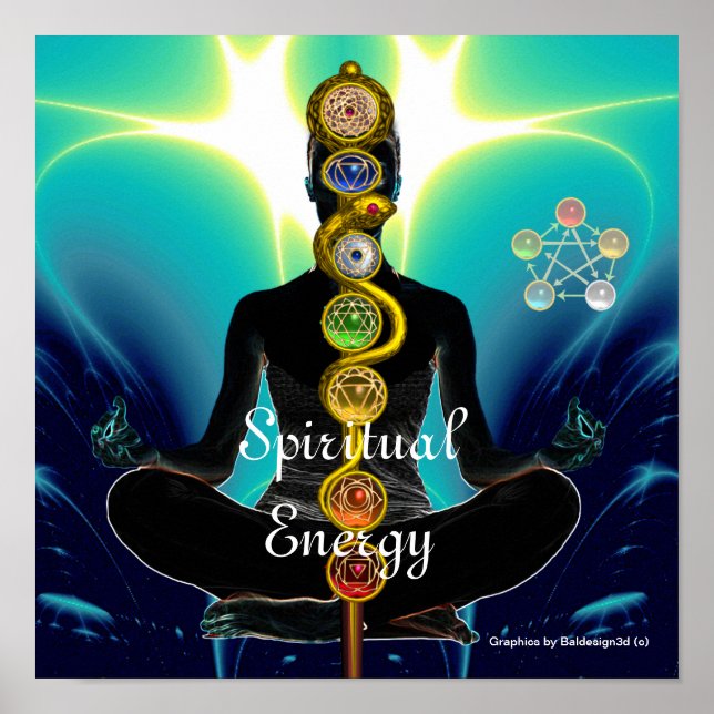 ROD OF ASCLEPIUS 7 CHAKRAS,YOGA LOTUS POSE Blue Poster (Front)