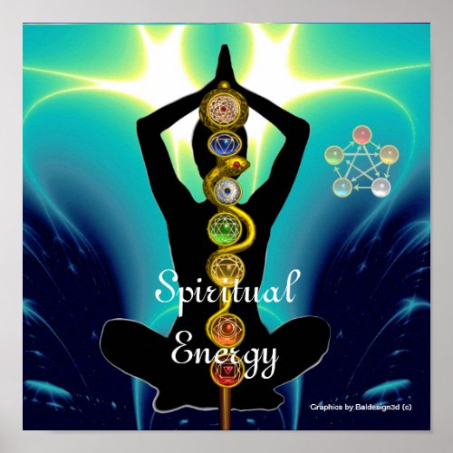 ROD OF ASCLEPIUS 7 CHAKRASYOGA LOTUS POSE Blue Poster