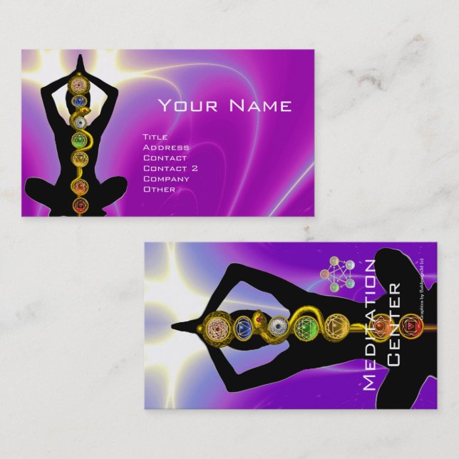 ROD OF ASCLEPIUS,7 CHAKRAS YOGA LOTUS POSE Pink Business Card (Front/Back)