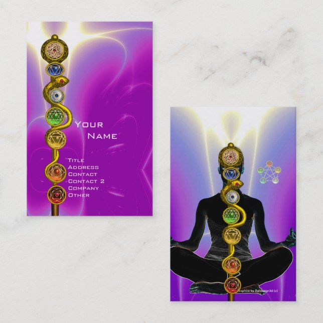 ROD OF ASCLEPIUS,7 CHAKRAS YOGA LOTUS POSE Pink Business Card (Front/Back)
