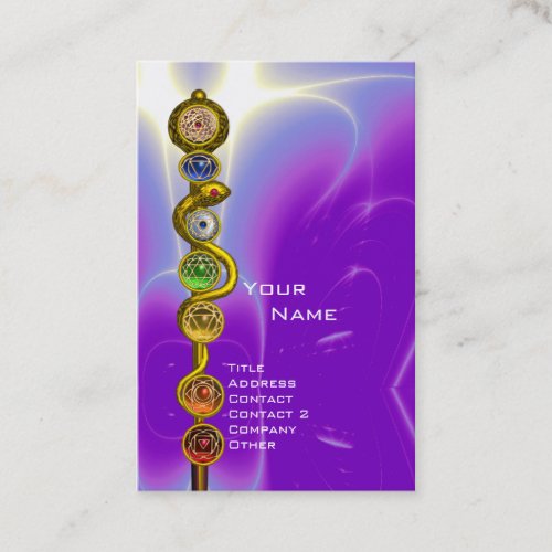 ROD OF ASCLEPIUS7 CHAKRAS YOGA LOTUS POSE Purple Business Card