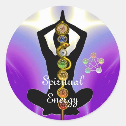 ROD OF ASCLEPIUS 7 CHAKRASYOGA LOTUS POSE Purple Classic Round Sticker