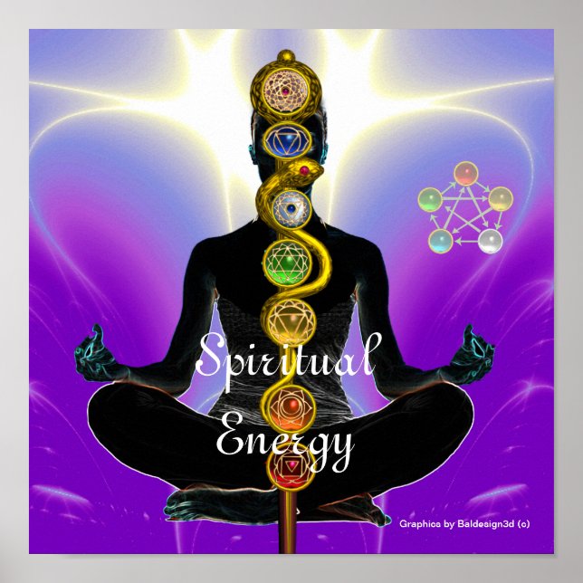 ROD OF ASCLEPIUS 7 CHAKRAS,YOGA LOTUS POSE Purple Poster (Front)