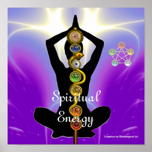 ROD OF ASCLEPIUS 7 CHAKRASYOGA LOTUS POSE Purple Poster