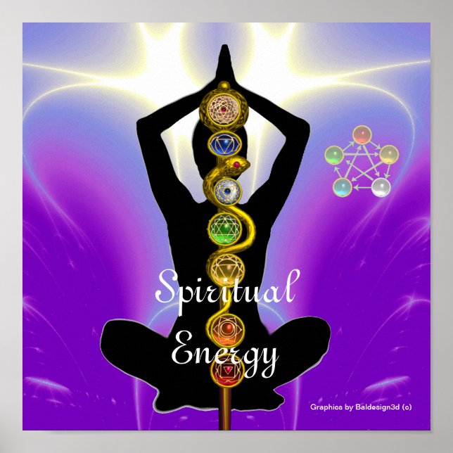 ROD OF ASCLEPIUS 7 CHAKRAS,YOGA LOTUS POSE Purple Poster (Front)