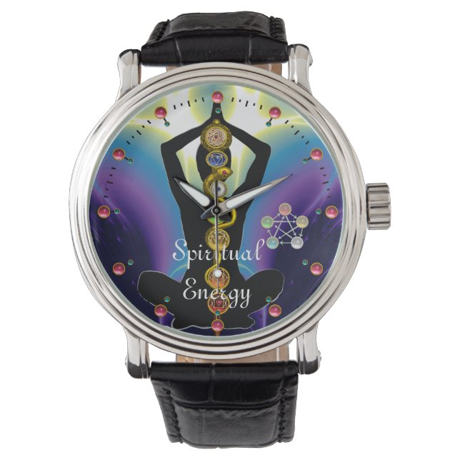 ROD OF ASCLEPIUS 7 CHAKRAS,YOGA LOTUS POSE Purple Watch (Front)