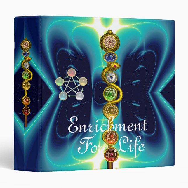 ROD OF ASCLEPIUS 7 CHAKRAS,YOGA ,SPIRITUAL ENERGY 3 RING BINDER (Front/Spine)