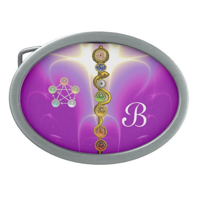 ROD OF ASCLEPIUS 7 CHAKRAS,YOGA ,SPIRITUAL ENERGY BELT BUCKLE (Front)