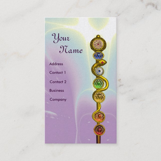 ROD OF ASCLEPIUS,7 CHAKRAS,YOGA ,SPIRITUAL ENERGY BUSINESS CARD (Front)
