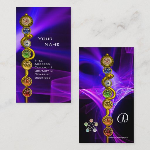 Customizable ROD OF ASCLEPIUS WITH 7 CHAKRAS ,SPIRITUAL ENERGY BUSINESS CARD TEMPLATE
