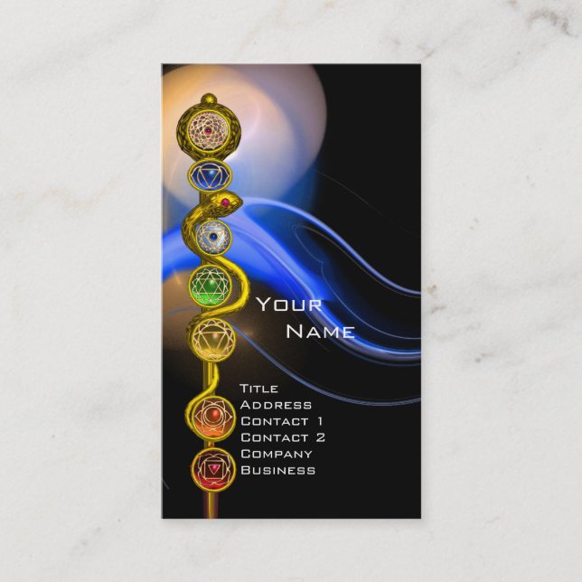 ROD OF ASCLEPIUS,7 CHAKRAS,YOGA ,SPIRITUAL ENERGY BUSINESS CARD (Front)