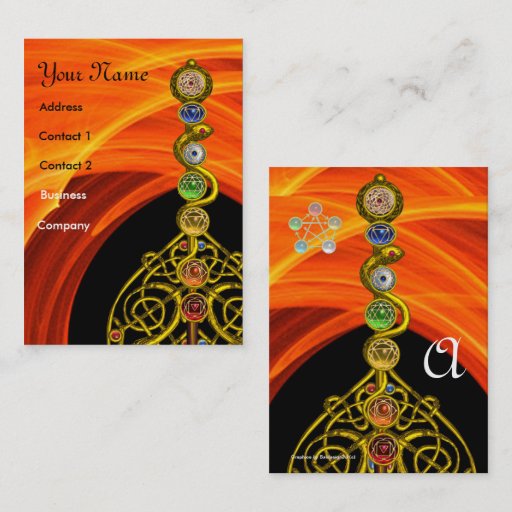 Customizable ROD OF ASCLEPIUS WITH 7 CHAKRAS ,SPIRITUAL ENERGY BUSINESS CARD TEMPLATES